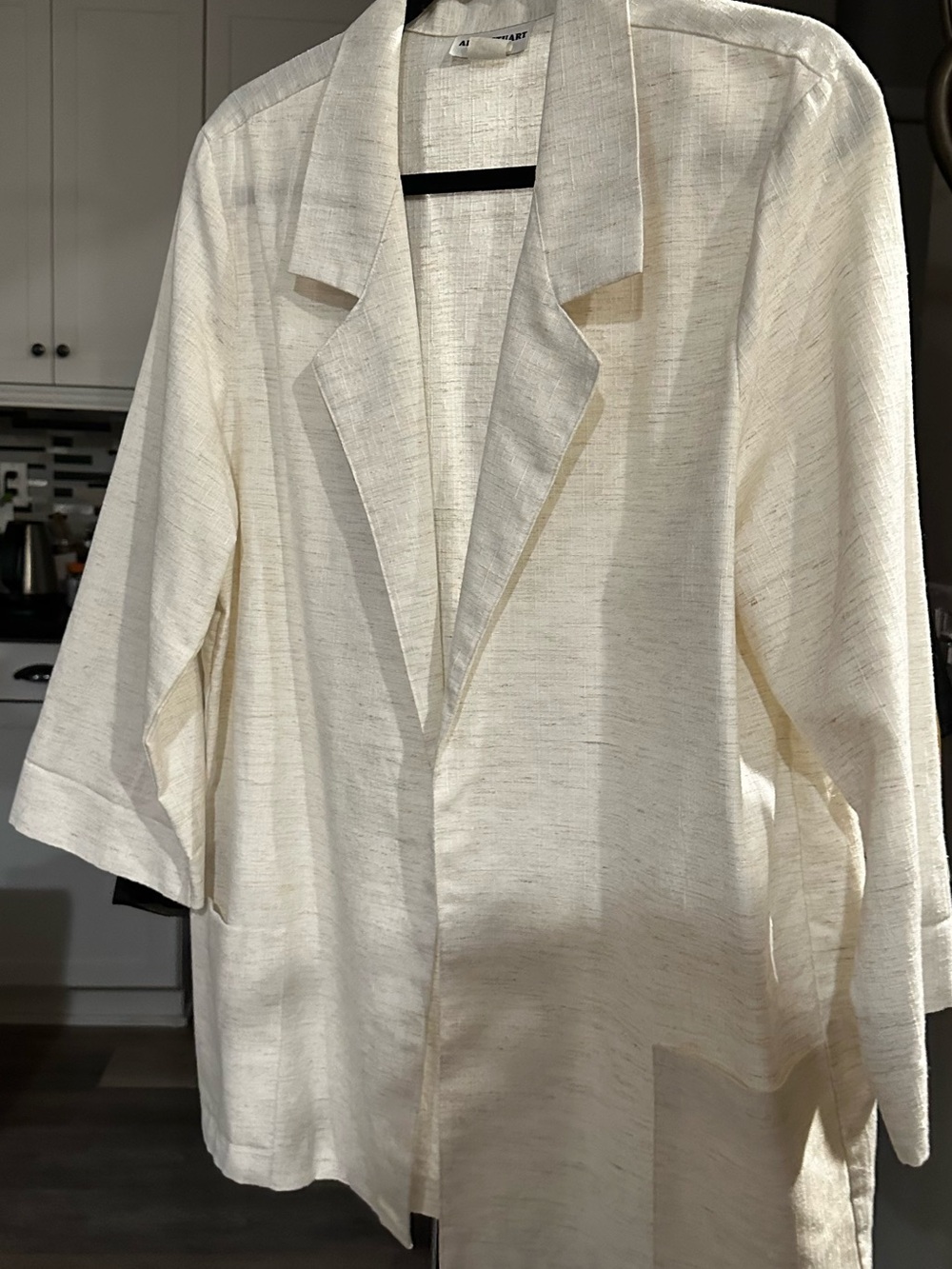 VTG Light Cream Open-Front Women's Linen Blazer Jacket-L